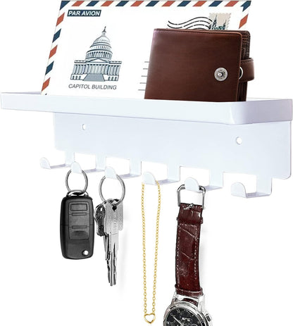 GTK Key Holder for Wall, Key Hooks with 6 Hooks, Wall Mounted Key Holder for Hallway, Self Adhesive Key Rack(White)