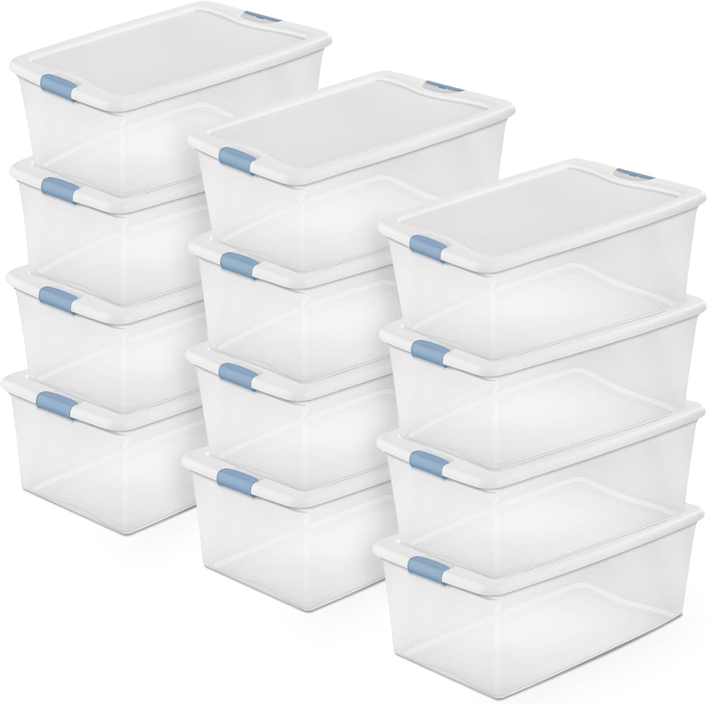 Sterilite 4-Pack 56 Quart Wheeled Latching Box, Underbed Clear Plastic Storage Organizer - Under Bed Rolling Container Bin with Lid and Wheels for Home or Dorm Bedrooms and Closets