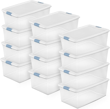 Sterilite 4-Pack 56 Quart Wheeled Latching Box, Underbed Clear Plastic Storage Organizer - Under Bed Rolling Container Bin with Lid and Wheels for Home or Dorm Bedrooms and Closets