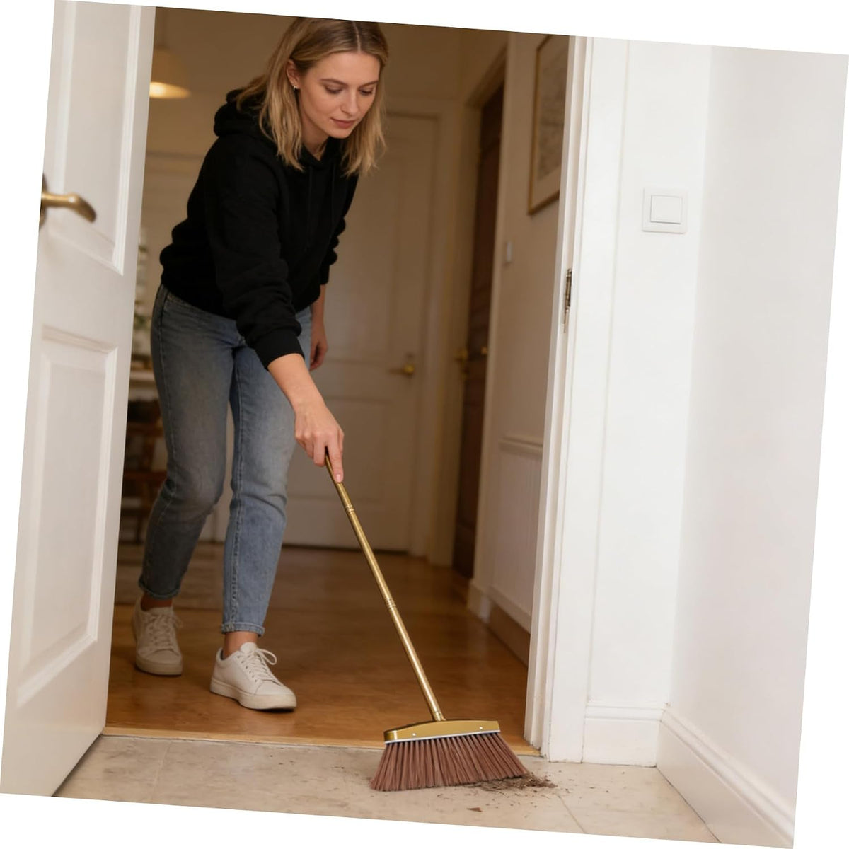 Thickened Stainless Steel Broom with Detachable Handle, Heavy Duty Indoor Outdoor Sweeping Brush for Hardwood Floor Cleaning and Patio Yard Use