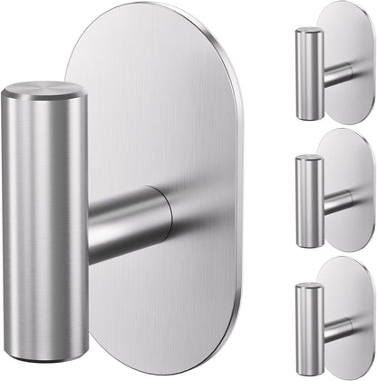 Aikzik Black Adhesive Hooks Heavy Duty-Max 26lb, Wall Hooks for Shower, Bathroom, Towel, Coat, Robe, Stainless Steel Hooks for Hanging, Sticky Hooks for Walls No Damage- 4 Pack