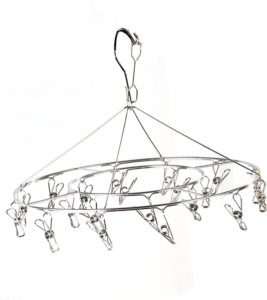 Clothes Drying Racks Clip Hangers, Clothes Drying Hanger Stainless Steel Multi Clip Laundry Drip Hanging Rack for Underwear Socks Hat(Round)