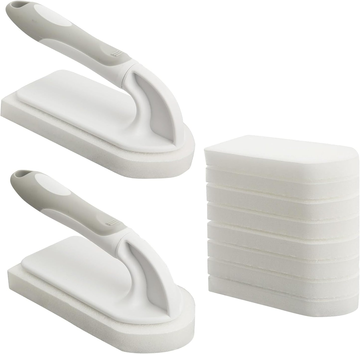 Yocada Handheld Cleaning Scrub Brush Set 2 Pack with Total 10 Hook-Shaped Scouring Pads Heavy Duty Cleaning Pads for Stubborn Stains Bathroom Kitchen Sink Tile Grout Clean