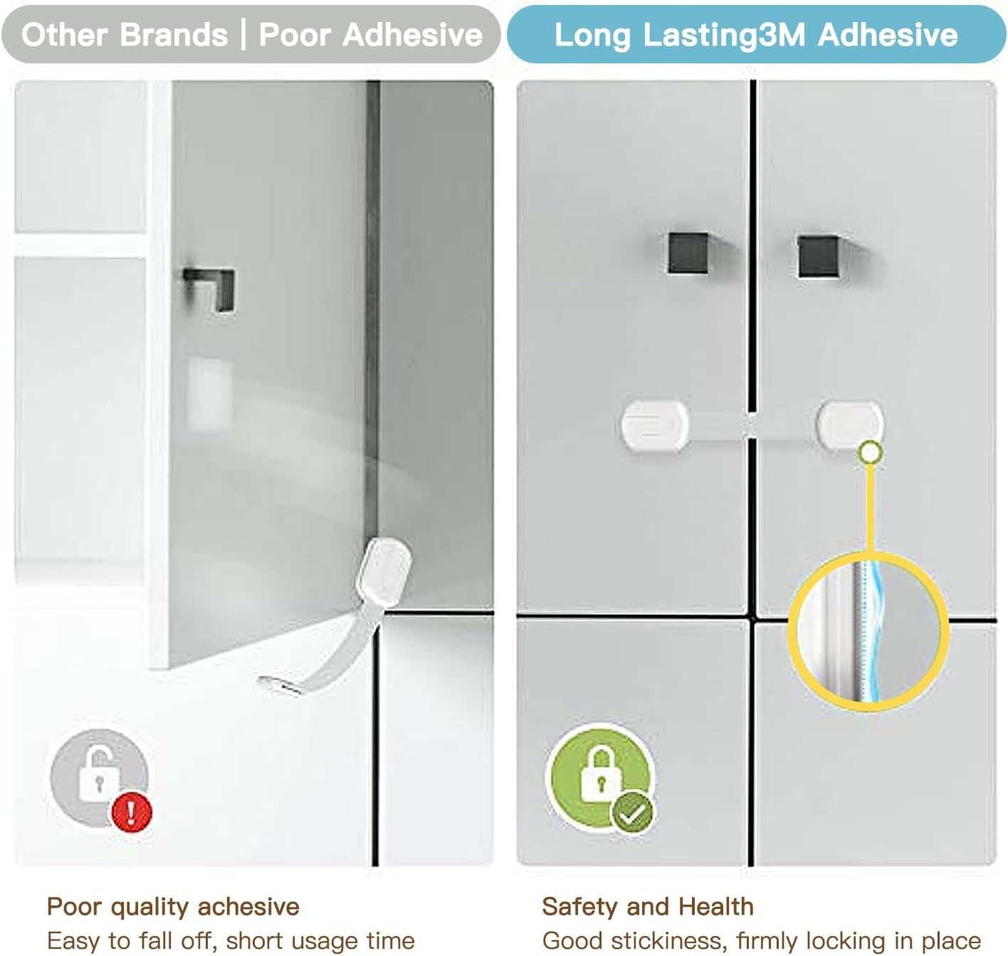Cabinet Locks Baby Proofing No Drill, Door Locks for Kids Safety, Baby Safety Products Adjustable Strap Locks for Child & Toddlers, Drawer, Fridge, Oven Lock Child Safety 10 Pack with 3M Adhesives