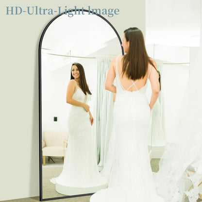 Full Length Mirror with Stand, 71"x28" Arched Full Body Large Stand Up Aluminum Frame Floor Standing Mirror, Freestanding Hanging Leaning Mounted for Bedroom Living Room Entryway Gold