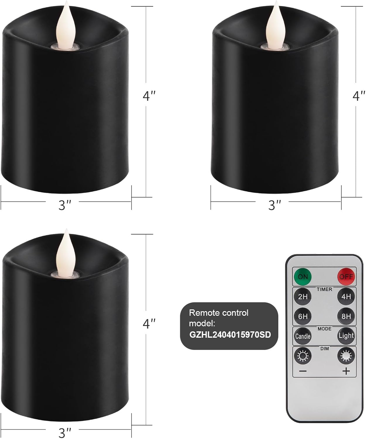 3x3 Flickering Flameless Candles Set of 2, 2AA Battery Life 600 Hours Battery Candles Flickering with Timer,3 inch Flameless Candles with Remote for Indoor/Outdoor, Ivory