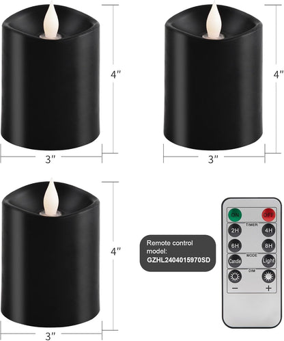 3x3 Flickering Flameless Candles Set of 2, 2AA Battery Life 600 Hours Battery Candles Flickering with Timer,3 inch Flameless Candles with Remote for Indoor/Outdoor, Ivory