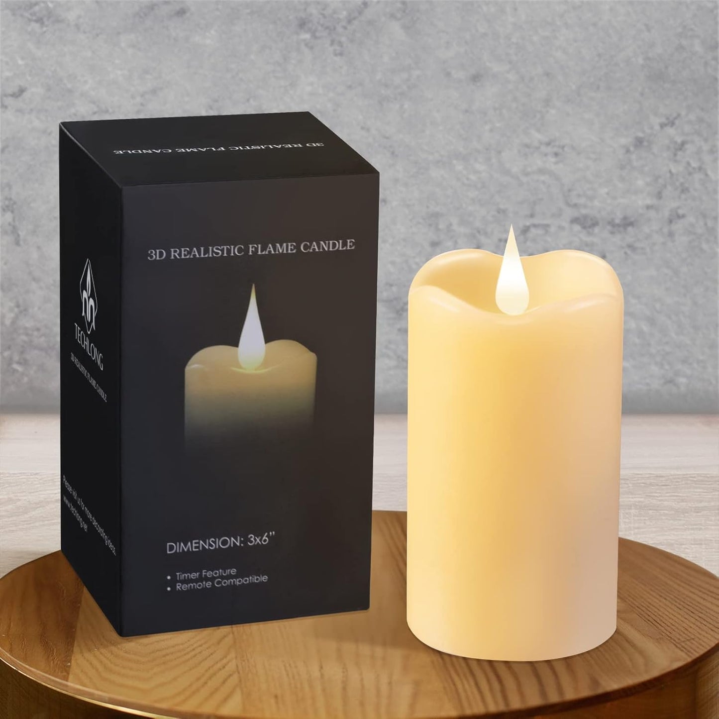 TECHLONG Flameless Candles with Remote Timer, 3D Moving Flickering Flame Battery Operated Candles Lasting 1000+ Hours, 3" x 5" Ivory Real Wax Electric LED Pillar Candles, Set of 2