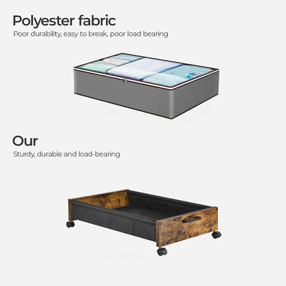 FOUCSSOMEI Under Bed Storage with Wheels, Wooden Under Bed Drawers On Wheels, Rolling Under Bed Shoe Storage, Space Saving, Rustic Brown,30L