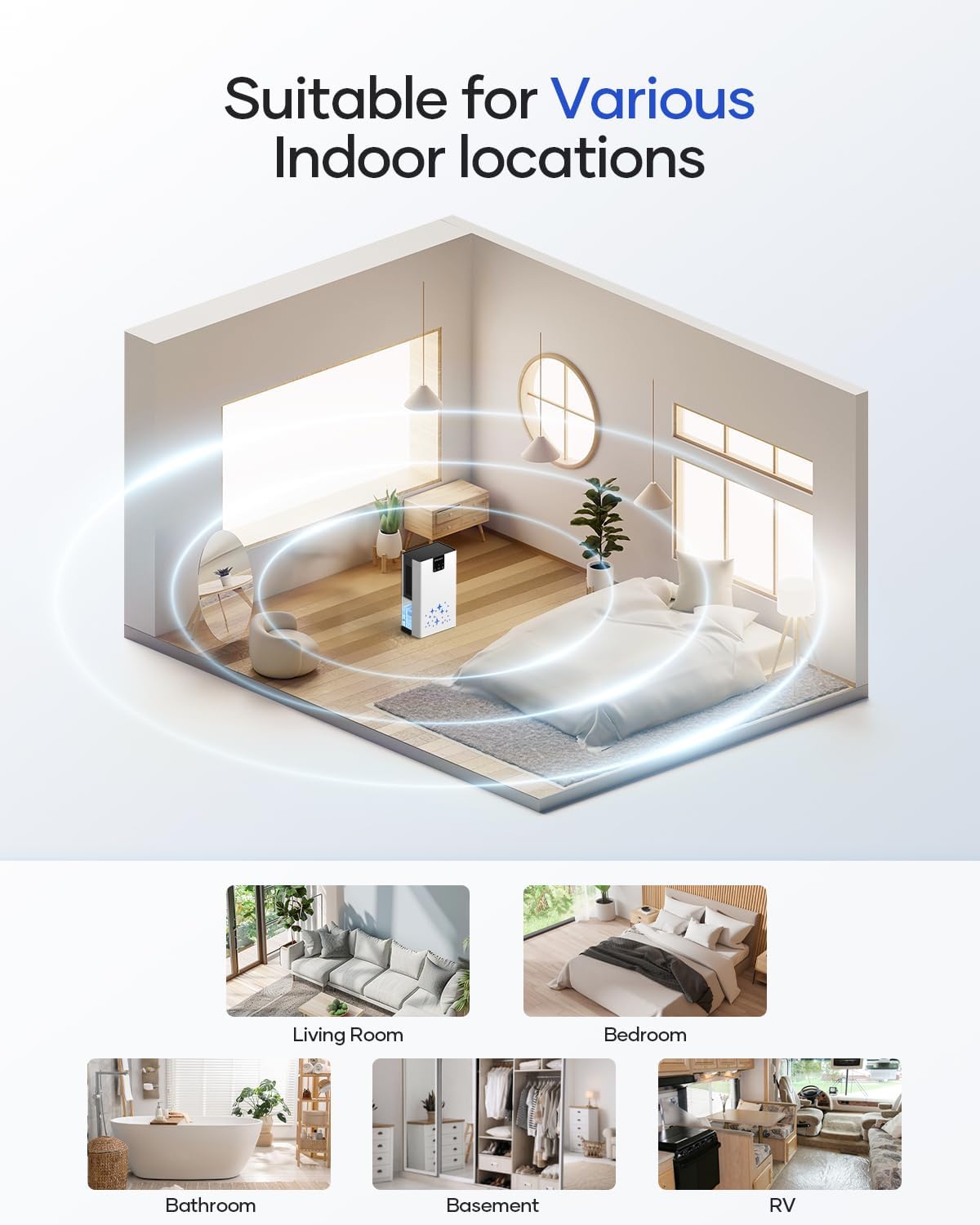 Dehumidifier, 95 OZ Water Tank Dehumidifiers for Home with Auto Shut Off, 1000 sq. ft. Dehumidifier for Bedroom Bathroom Basement Rv with 7 Color Light, Quiet Dehumidifiers with Sleep Mode