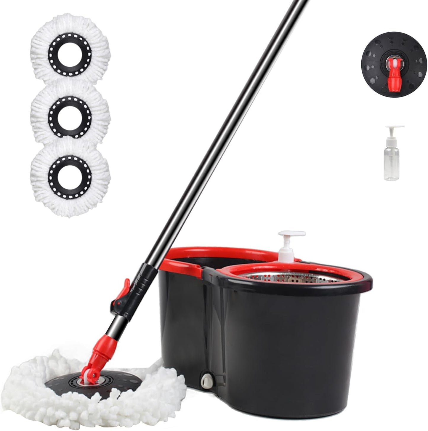 Spin Mop and Bucket with Wringer Set, 360° Spinning Mop Bucket System with 3 Microfiber Mop Replacement Heads, Adjustable Handle for Floor Cleaning (Green)