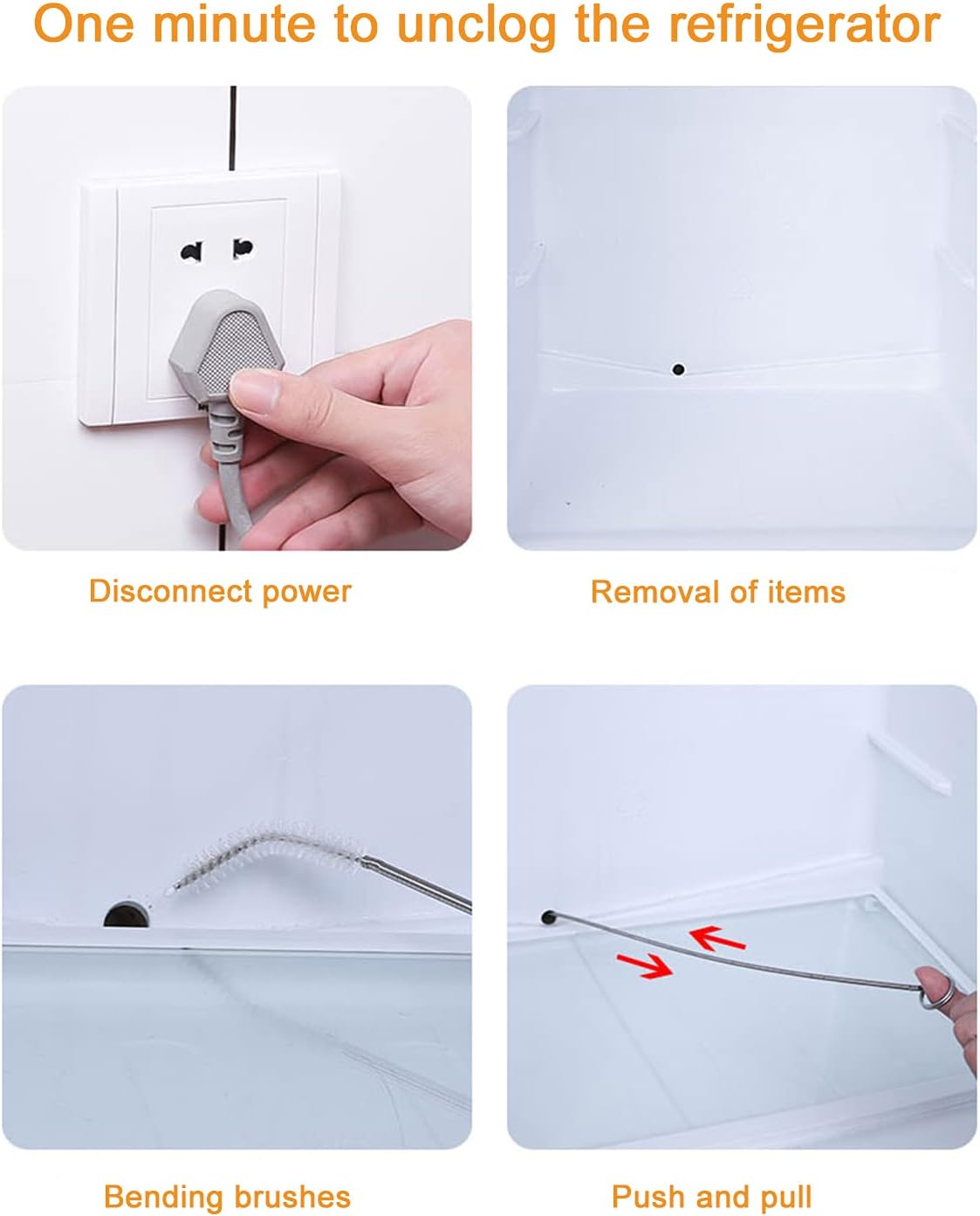 JSONO Refrigerator car sunroof Drainage Internal Long Hose Nylon Spring Fridge Drain Hole Dredging Tool Bendable Frozen Water Clog Remover Cleaning Brush for Kitchen Drain Pipe(155+6cm)