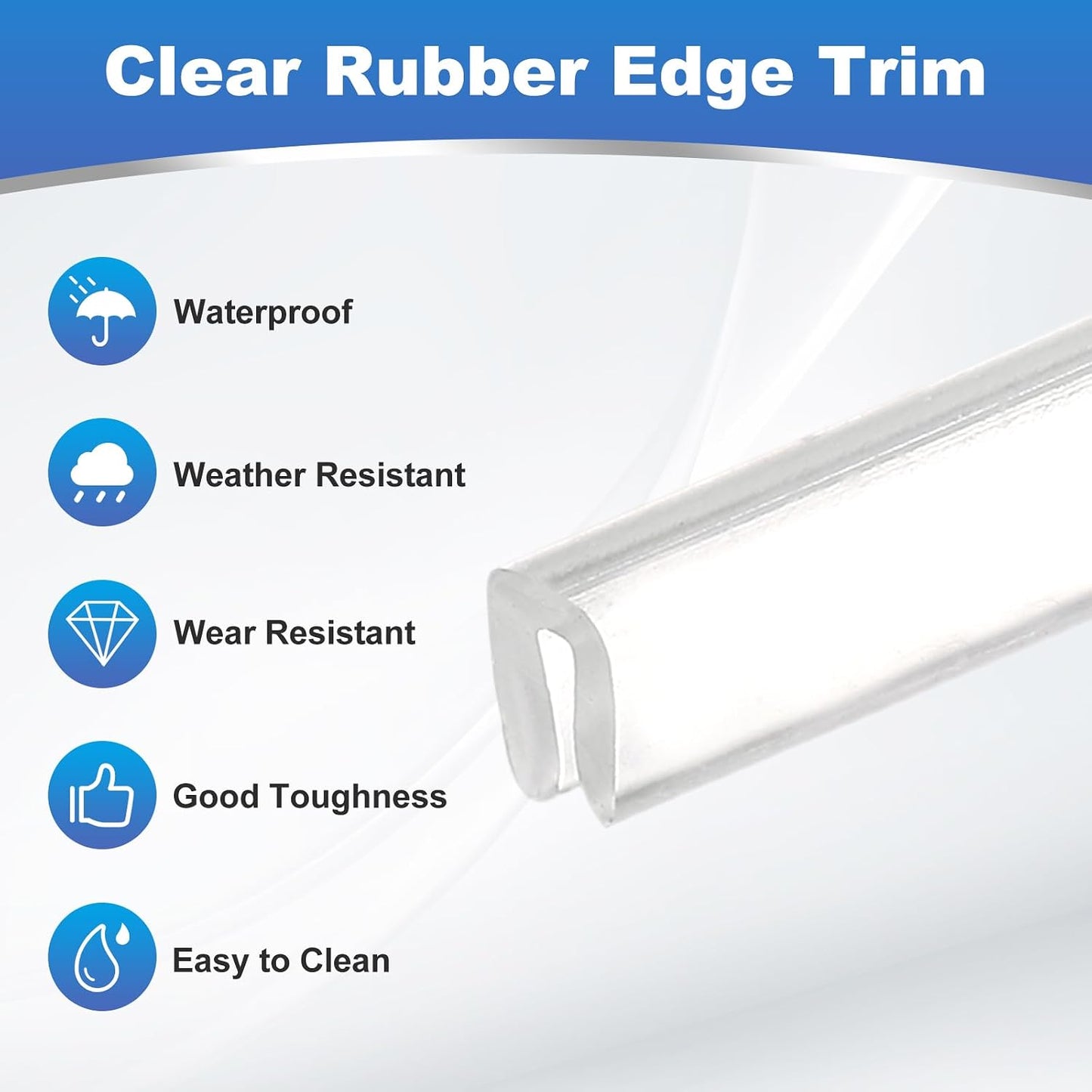 PATIKIL U Channel Rubber Edge Trim, (13.1 ft Long x 3/16" Width, 3/64" Slot for 3/64"-5/64" Thick Edge), Flexible Clear Rubber Seal Strip Protector, Suit for - Glass Tables/Metal Sheet
