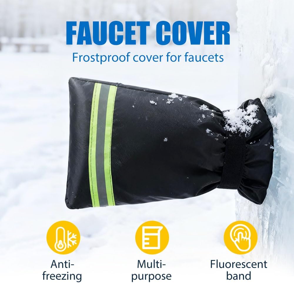 Outdoor Faucet Covers for Winter, 2026 New Insulated Spigot Cover, Waterproof Hose Bib Covers for Freeze Protection - 9.8" x 6.3" (Black, 2pcs)