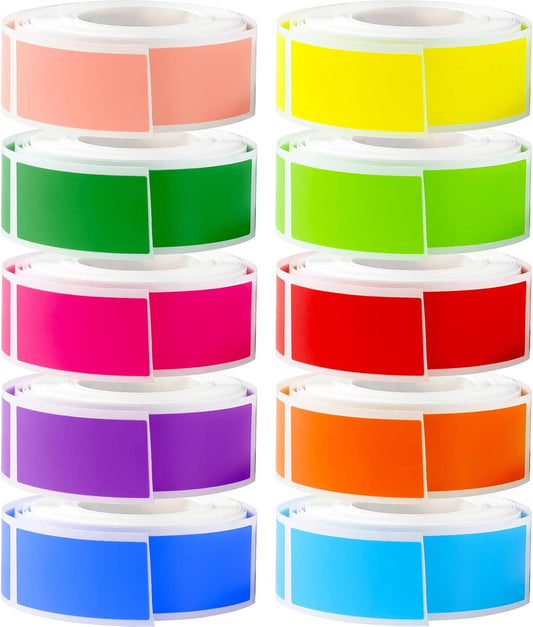 Ctosree 3000 Pcs 10 Rolls Colored Labels Stickers 1.57 x 0.75 Inch Rectangular Color Coding Label 10 Assorted Self Adhesive Solid Tags for Inventory Home Organization File Classification Packing