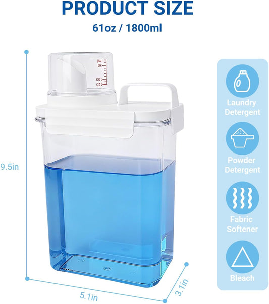 Laundry Detergent Dispenser - 61oz Refluxable Plastic Liquid Laundry Detergent Container for Laundry Room Organization