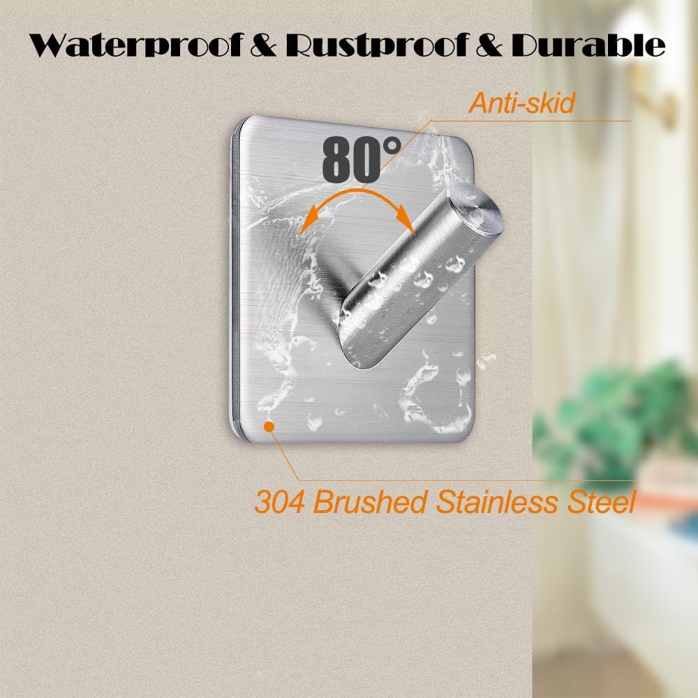 Fotosnow Matte Black Adhesive Wall Hooks, 15lbs Locking Curve Anti Slip Stainless Steel No Drill Stick On Hooks for Bathroom Shower Towel Coat Kitchen