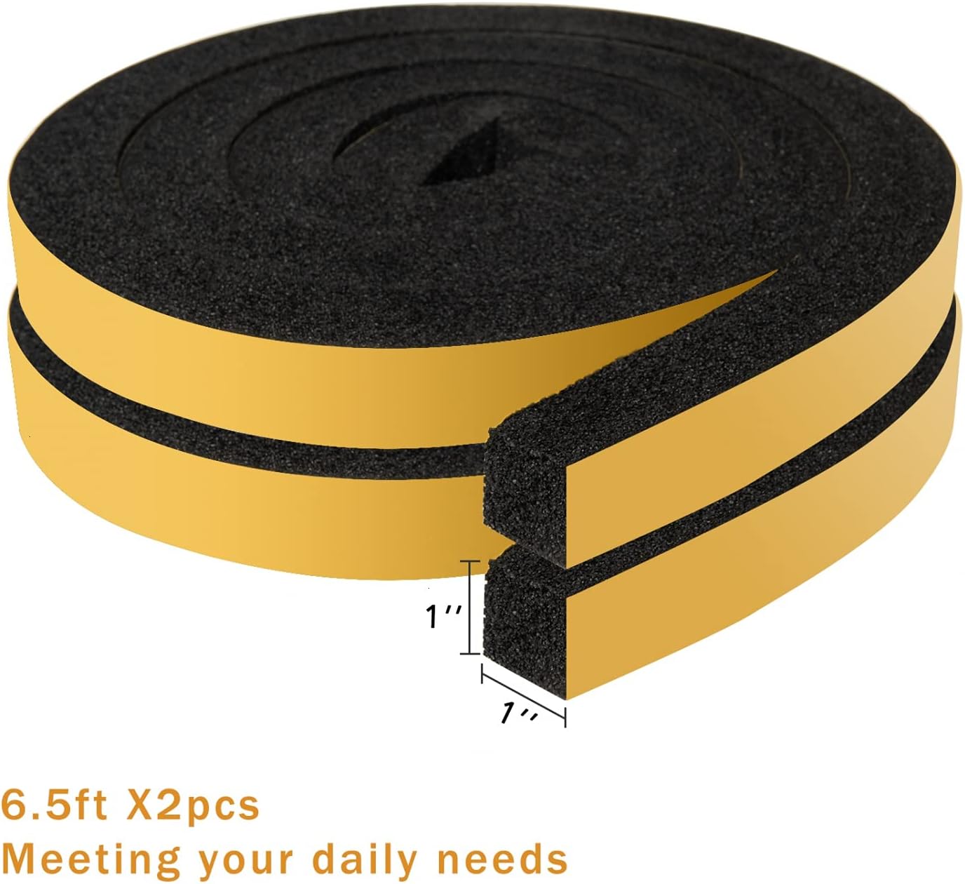YoleShy Window Air Conditioner Foam Tape 2 Pcs 2 Inch Wide x 1 Inch Thick Weather Stripping Door Seal Strip for Insulation, Weatherstrip, Gap Blocker, Total 13 Feet Long(6.5ft x 2 Rolls), Black