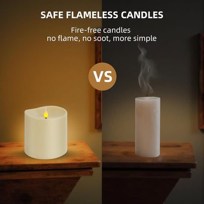 Set of 2 Flameless LED Candles with 2 Remotes, 4x6 Inch Battery Powered Plastic Pillar Candles, Flickering Flame with Timer & Dimming, Ivory – Elegant, Safe Lighting for Home, Wedding, Holiday