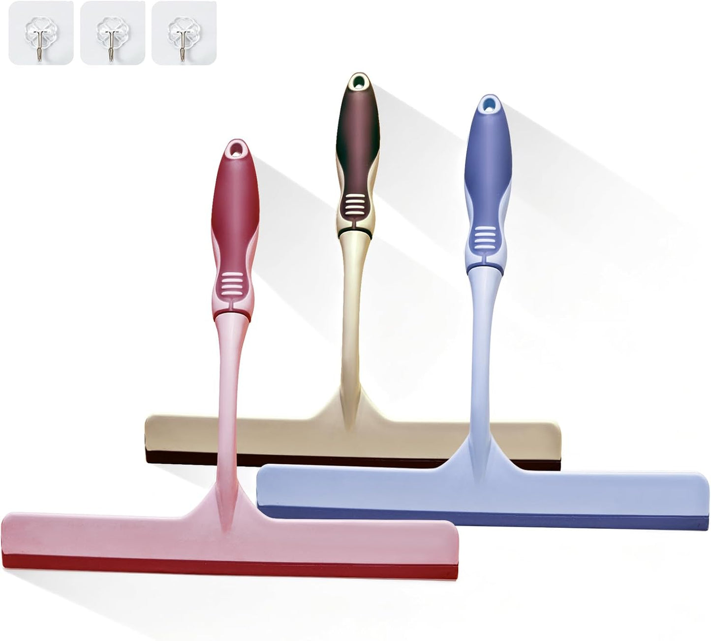 3PCS mini Squeegee Shower Squeegee Hanging Rubber Squeegee with Hook, Multipurpose Shower Squeegee for Glass Doors Window Squeegee (Regular Version)
