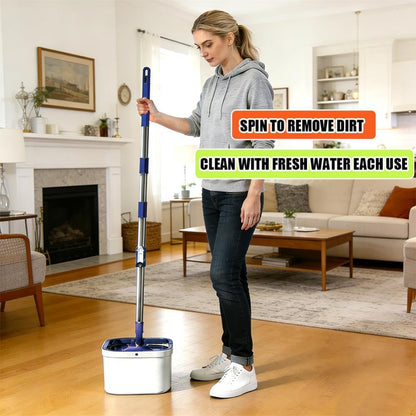 Microfiber Spin Mop Bucket Cleaning System with Wringer, 52''Long Handle & 4 Flat Mop Pads Replacement, Lazy Home Essentials for Wet Dust Hardwood Wood Wall Floor Household Cleaner Tools Set