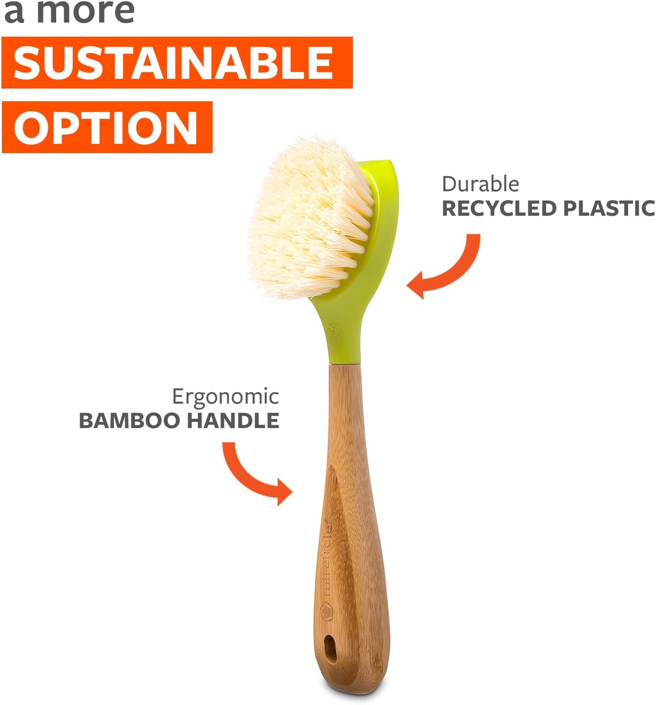 Full Circle Daily Dish Brush-Bamboo Handle Dish Brush–Sustainable Kitchen Cleaning with Tough Bristles-Natural Dish Scrubber,Nonstick & Cast Iron Cleaner-Long Handle Brush for Dishes,Pots,and Pans