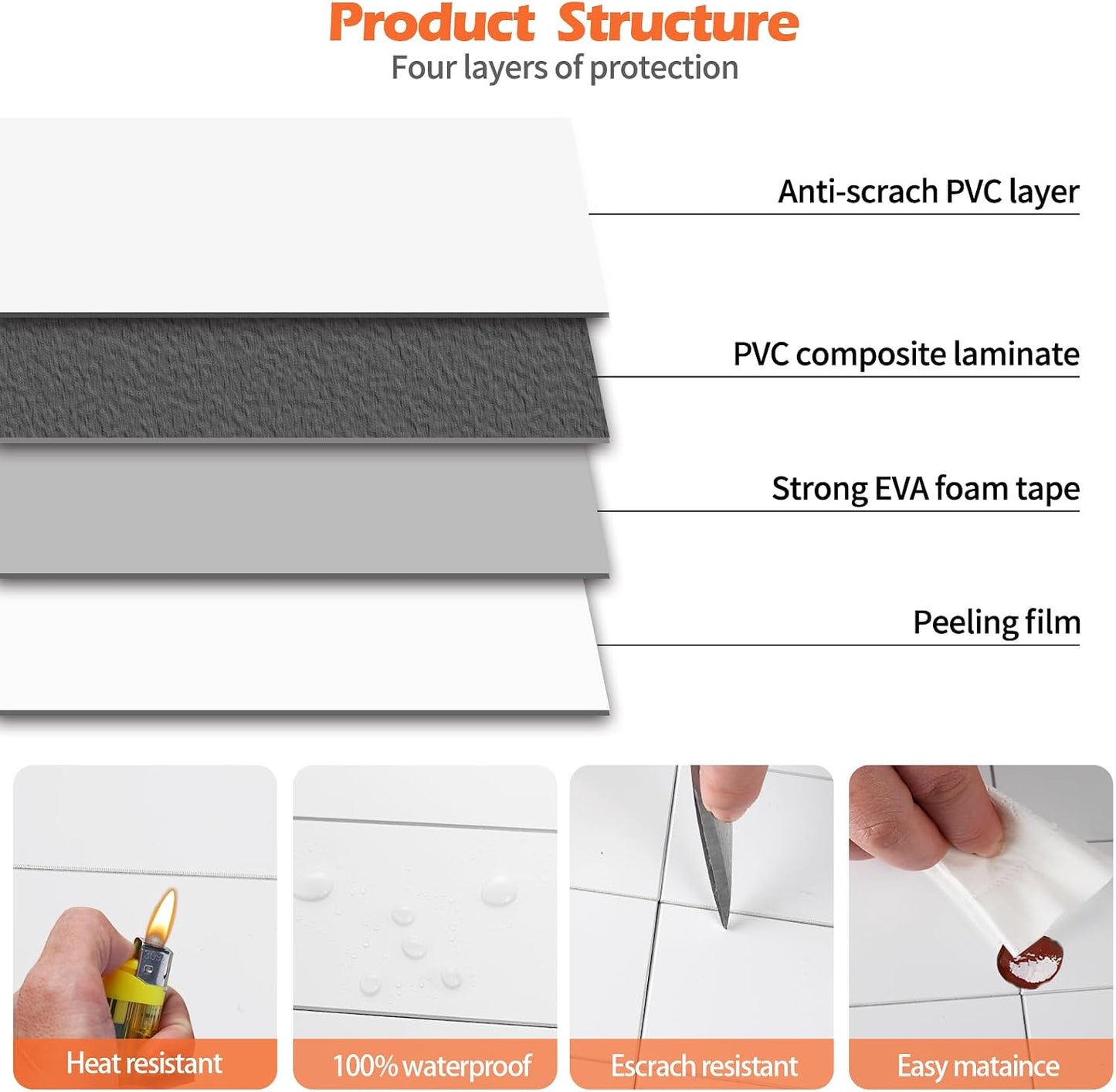 80-Piece Polished White Thick PVC Peel and Stick Backsplash, 2" x 8" Waterproof Subway Tile Peel and Stick Wall Tiles for Kitchen and Bathroom