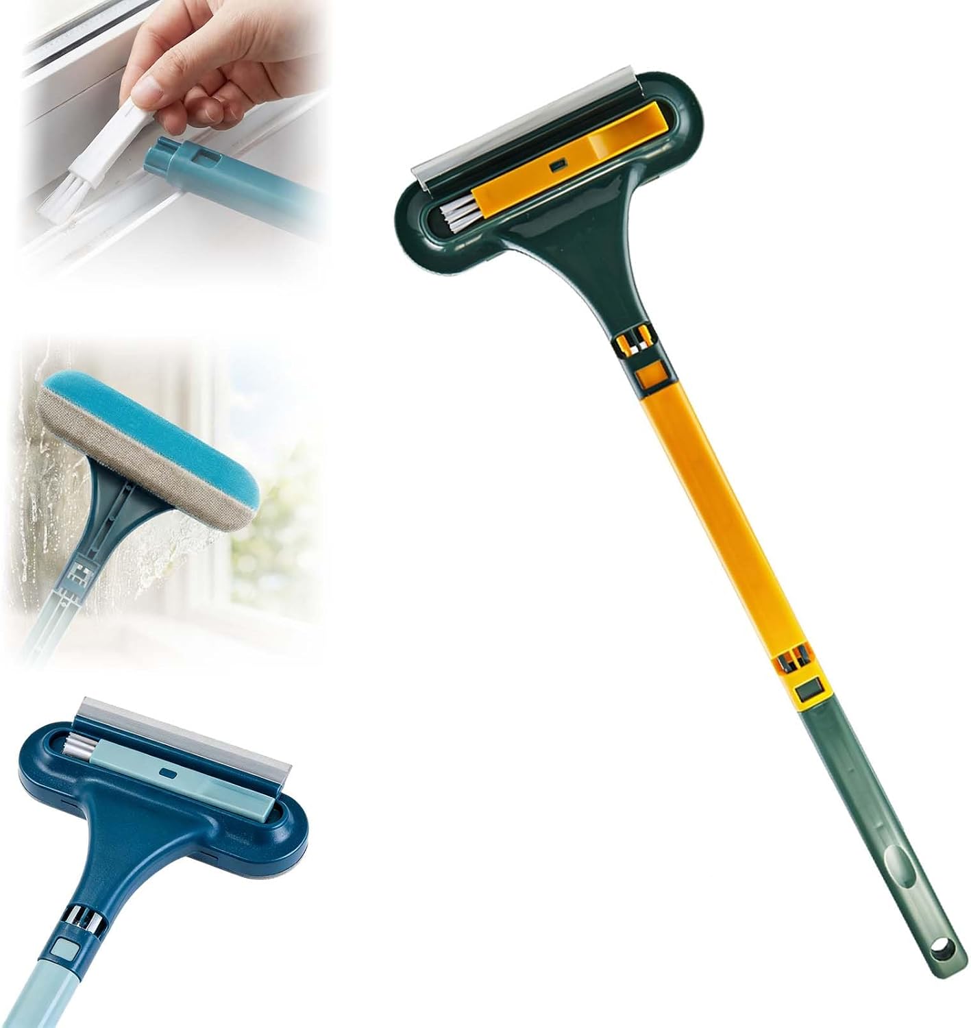 Window Screen Cleaning Brush, 2 in 1 Detachable Multi-Purpose Window Screen Cleaner Tool with Squeegee, Mesh Screen Cleaner Brush with Wet and Dry Dual-Use for Patio Door Porch Screens (Blue, 1PC)