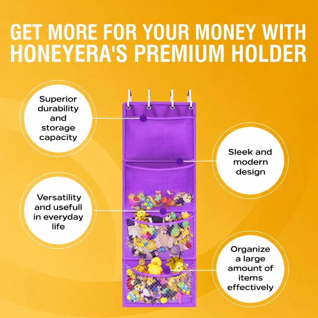 Honeyera The Original Stuffed Animal Storage (Patented) - Over Door Organizer for Stuffies, Baby Ideas Holder, Toy Plush Hammock Hanging Net Big Girls Toddler Large Bag Animals Stuffy Behind
