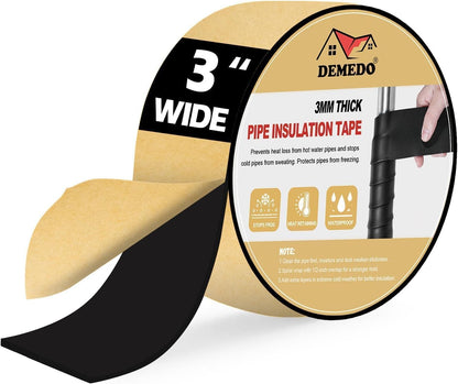 DEMEDO Pipe Insulation Tape, Pipe Wrap Insulation Foam Tape Self Adhesive, Outdoor Water Pipe Insulation Roll for HVAC, AC Line Insulation, 2 inch x 16.5 FT Heat Tape for Water Pipe, White