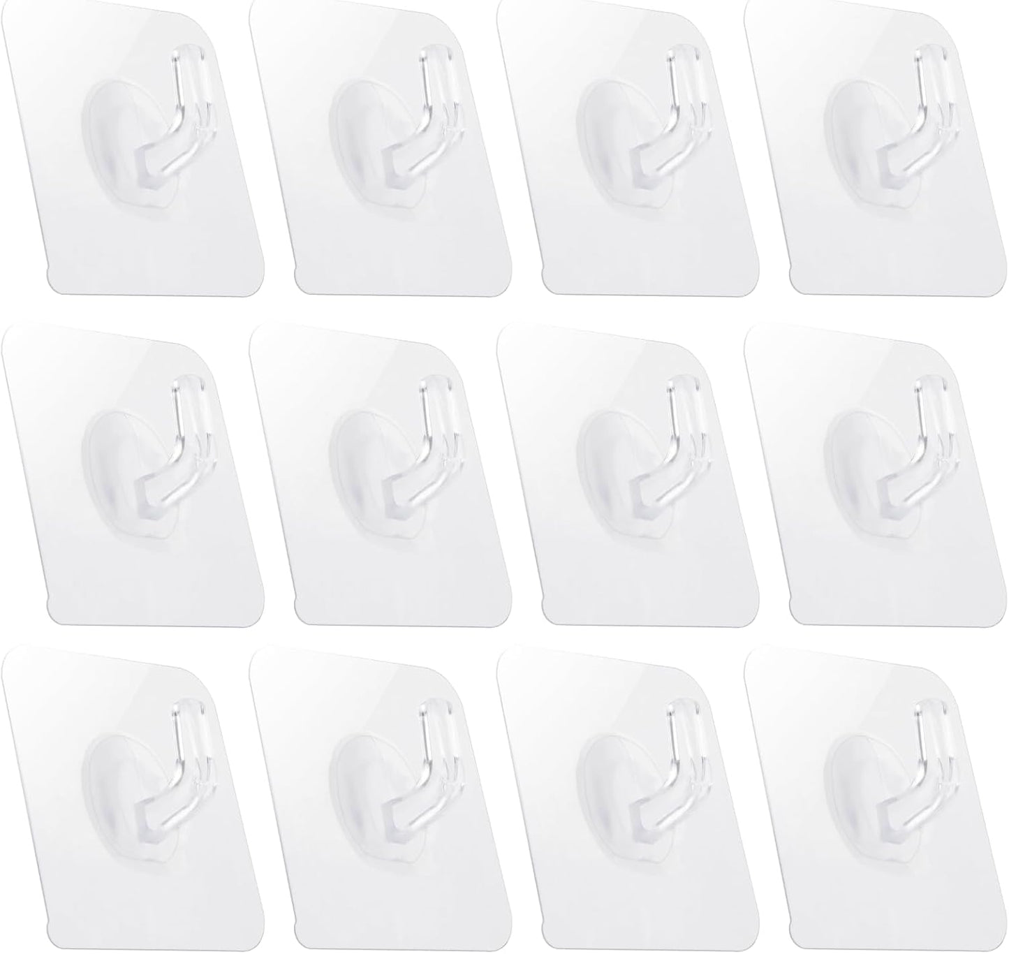 COMNICO 12 Pack Adhesive Hooks Clear Plastic Waterproof Heavy Duty Sticky Wall Ceiling Door Window Pothook Home Kitchen Bathroom Shower Office for Hanging Hat Towel Picture Coats (12)