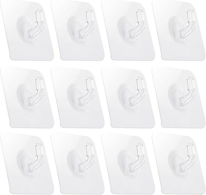 COMNICO 12 Pack Adhesive Hooks Clear Plastic Waterproof Heavy Duty Sticky Wall Ceiling Door Window Pothook Home Kitchen Bathroom Shower Office for Hanging Hat Towel Picture Coats (12)