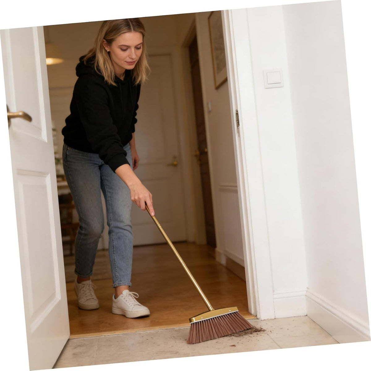 Zerodeko Heavy Duty Stainless Metal Outdoor Broom with Detachable Handle, Thick Sturdy Sweeping Broom for Outdoor and Damp Indoor Environments, Space-Saving Patio Cleaning Brush