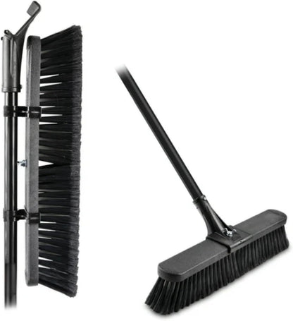 24-Inch Push Broom with 59" Metal Handle, Heavy-Duty Outdoor Broom with Stiff Flagged Bristles for Garage, Driveway & Patio