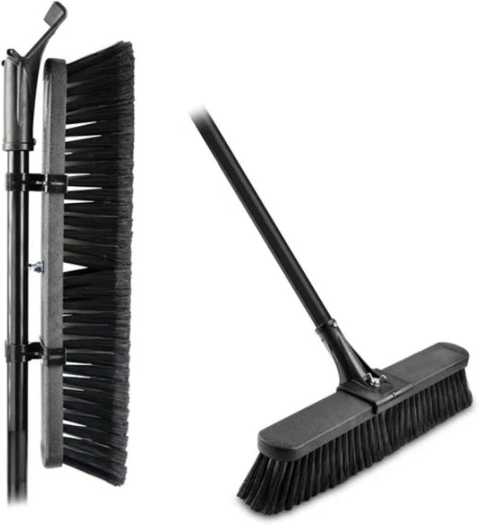 24-Inch Push Broom with 59" Metal Handle, Heavy-Duty Outdoor Broom with Stiff Flagged Bristles for Garage, Driveway & Patio
