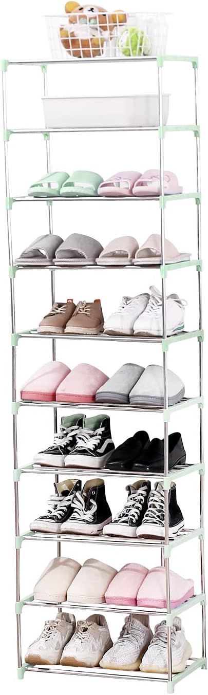 Jucaifu Stackable Small Shoe Rack, Entryway, Hallway and Closet Space Saving Storage and Organization (3-Tier, White)
