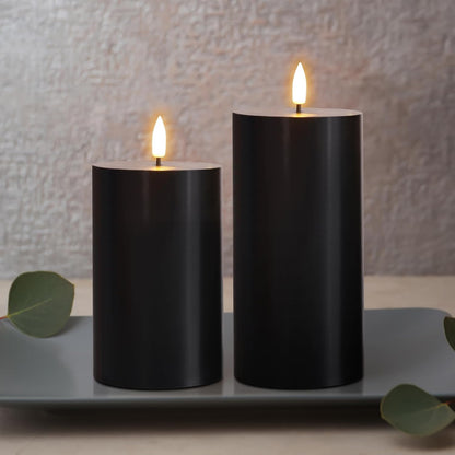 Black Flameless Pillar Candles with Remote, Flickering LED Wax Candles Battery Operated Set of 3