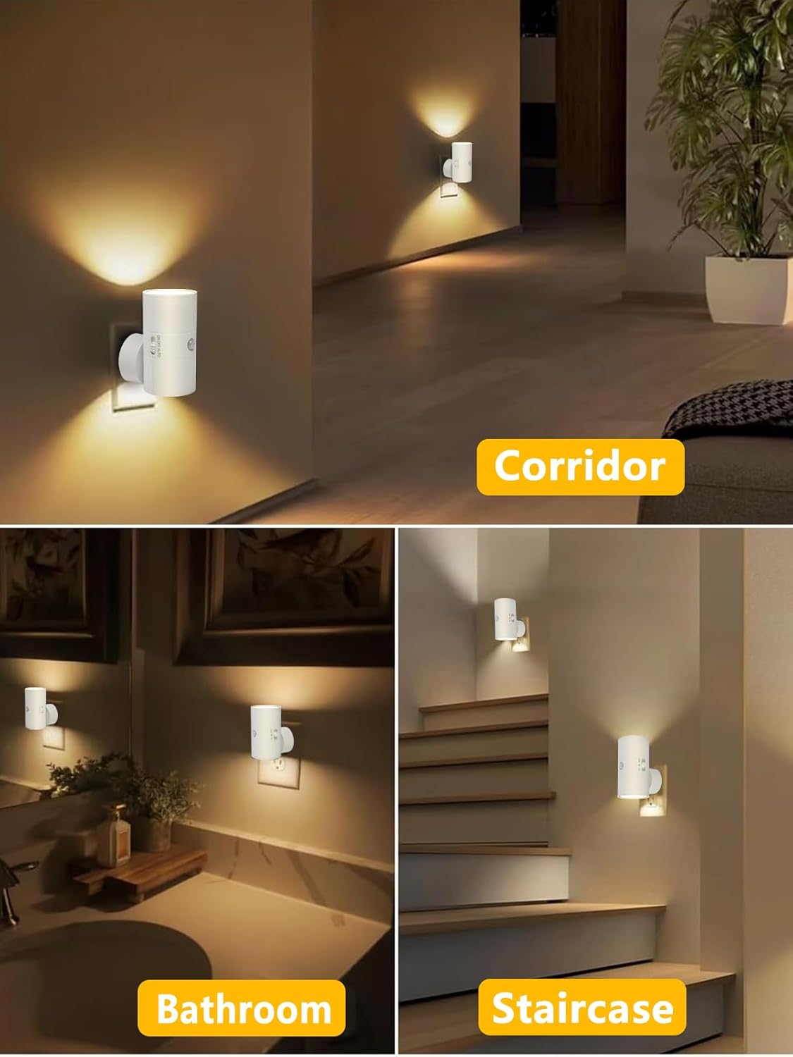 Night Light with Motion Sensor & Dusk to Dawn Sensor, Plug into Wall Night Light with 30-100lm Adjustable Brightness, Motion Activated Night Light, 3000K Warm White for Bedroom Hallway Bathroom Stairs