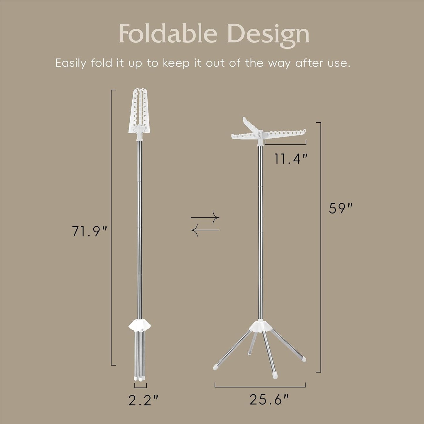 Beaudaily Clothes Drying Rack, Foldable 79.5-Inch Laundry Drying Rack,3 Tie, with Rotatable Arms, Stainless Steel, Holds 27 Clothes,8 Towels and 24 Clips for Hanging Socks, White and Silver