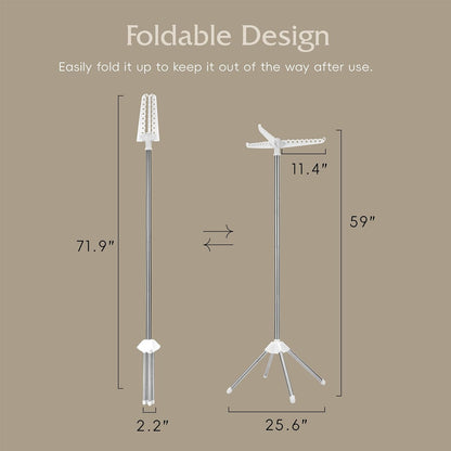 Beaudaily Clothes Drying Rack, Foldable 79.5-Inch Laundry Drying Rack,3 Tie, with Rotatable Arms, Stainless Steel, Holds 27 Clothes,8 Towels and 24 Clips for Hanging Socks, White and Silver