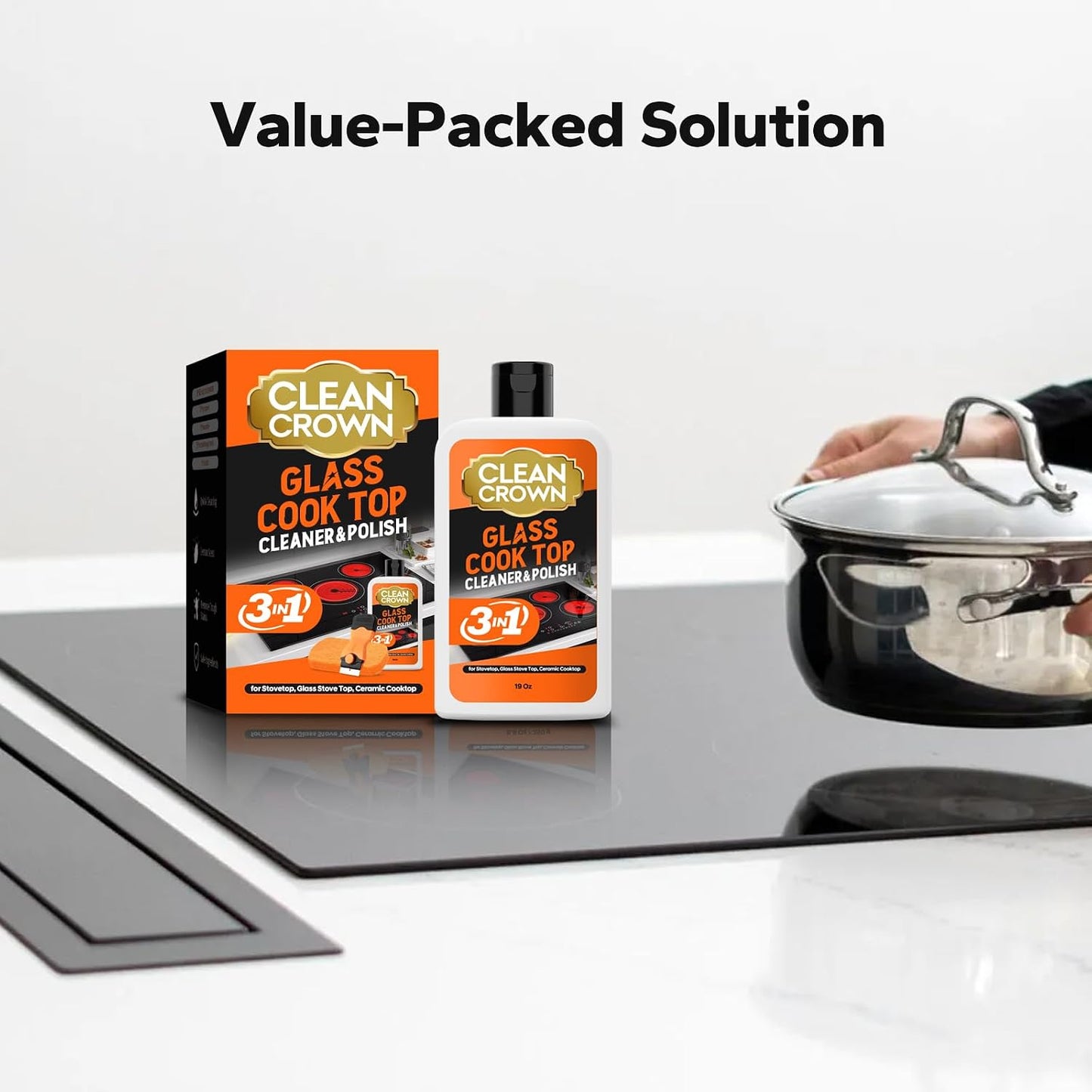 3-in-1 Cooktop Cleaner Kit (8.8 Oz Cooktop Cleaner + Scrubbing Pad + Scraper), Stovetop Cleaner for Electric Top Stoves, Ceramic Cooktops & Fireplace Glass, Remove Burned on Food, Grease