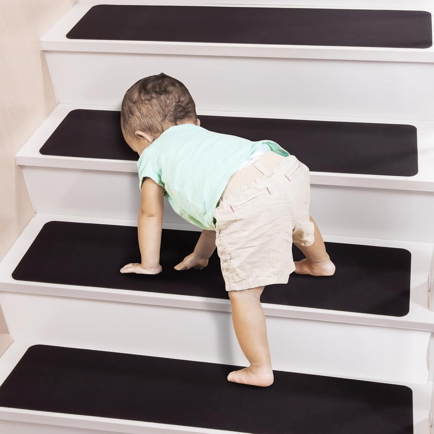 Carpet Stair Treads Non Slip for Wooden Stairs, Rubber Backed Indoor Stair Treads with Tech Fabric Surface, Anti Slip Stair Covers, 30" x 8", Set of 15, Black