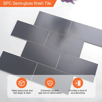 10- Sheet Polished White Peel and Stick Backsplash, 12’’Luxury PVC Ceramic Look Self Stick Subway Tiles, Waterproof Peel and Stick Wall Tiles for Kitchen and Bathrrom