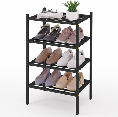 Smiry Bamboo Shoe Rack, 3 Tier Free Standing Wooden Shoe Organizer, Stackable Wood Shoe Storage Shelf for Closet, Entryway, 5 Horizontal Slats, 26.8"x11"x18.3", Natural