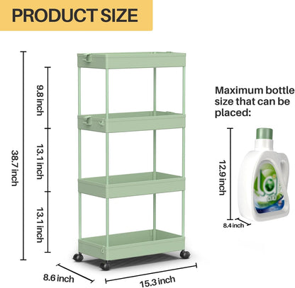 SPACEKEEPER 5-Tier Rolling Cart, Bathroom Storage Organizer Utility Cart, Mobile Shelving Unit Slide Out Shelves for Kitchen Living Room Laundry Room & Dressers, Black