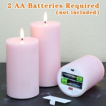 Black Flameless Pillar Candles with Remote, Flickering LED Wax Candles Battery Operated Set of 3
