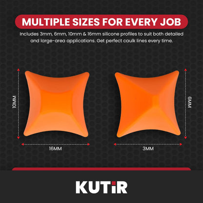 Kutir 2 PCS Silicone Caulking Tool Kit – Reusable Sealant Finishing Tools for Smooth Caulk Application, Grout Spreader & Joint Sealing for Kitchen, Bathroom, Window – 4/6/10/16mm