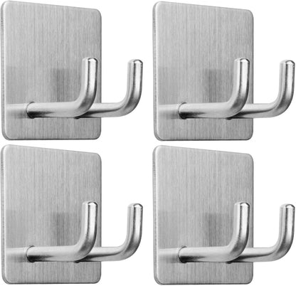 Yikla Adhesive Hooks, Bathroom Wall Towel Hooks, Black Stick Shower Razor Holder, Stainless Steel Door Hangers for Coat Loofah Robes Self Adhesive Organizer for Kitchen