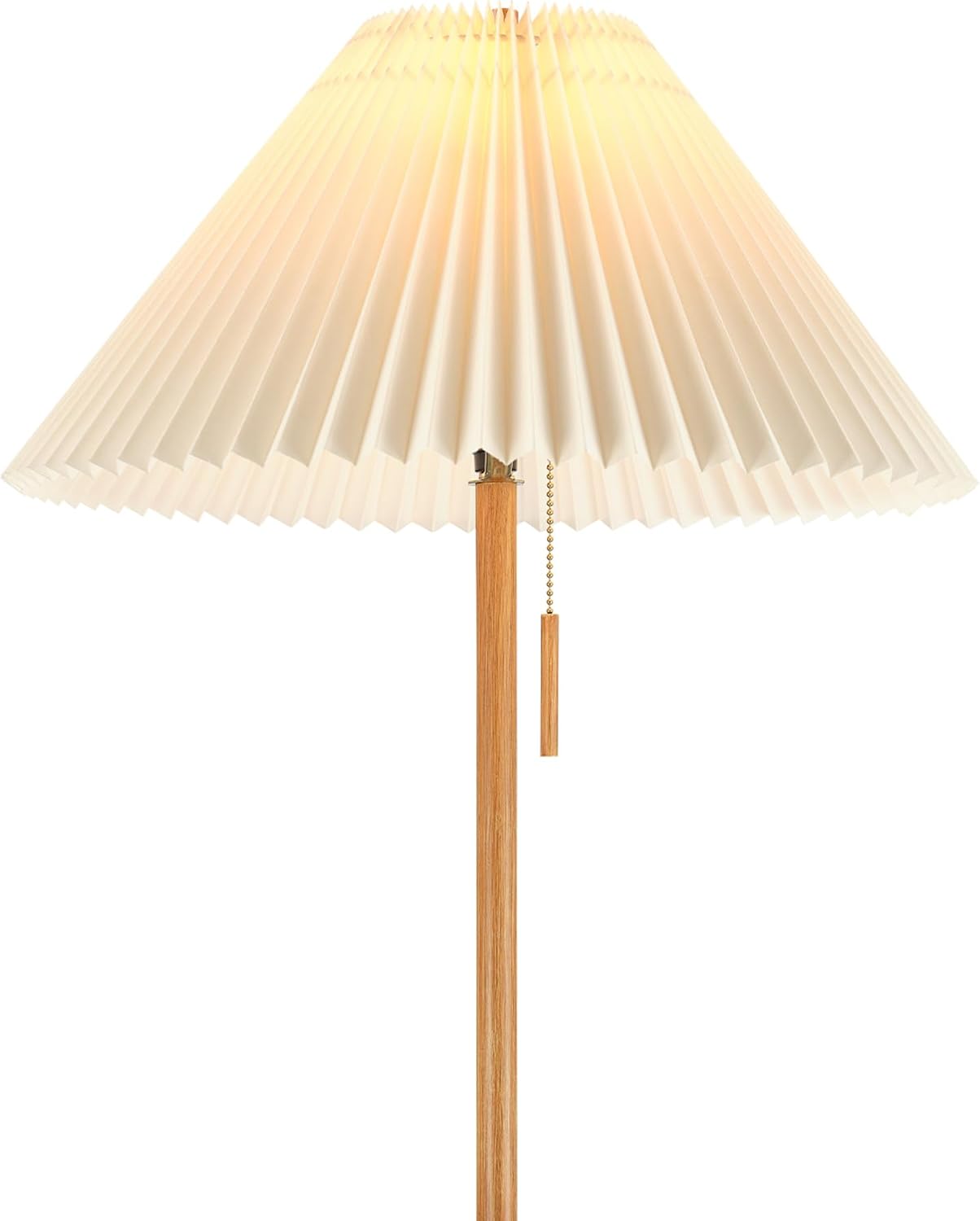 Globe Electric 61000053 62" Floor Lamp, Wood-Toned Finish, Pleated Fabric Shade, Pull Chain Switch, Reading Light, E26 Base, Modern Classic Lighting for Living Rooms and Bedrooms