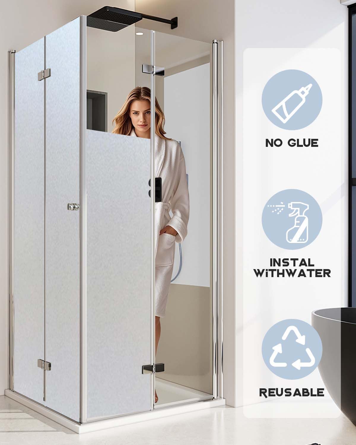 Frosted Window Film, Removable Glass Door Privacy Film, Suitable for Bathrooms, Offices, Static Cling Decorative Film, Reusable Window Stickers (Pure, 17.5X78.7 Inch)